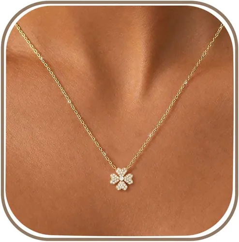 Vista 13 de Delicados collares de oro con trébol para mujer, a la moda, no se deslustra Colver 3
