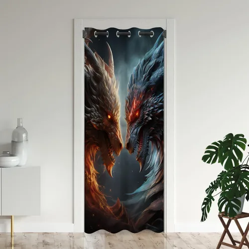 Vista 12 de Cortinas de puerta de dragón para puertas, mágica cortina opaca medieval de animales de fantasía para armario de dormitorio de niños, con ojales