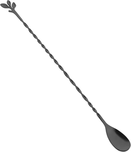 Vista 9 de AnSaw - Cuchara de cóctel de acero inoxidable de 10 pulgadas con mango de hoja, negra - Perfecta para mezclar y estratificar bebidas en vasos altos