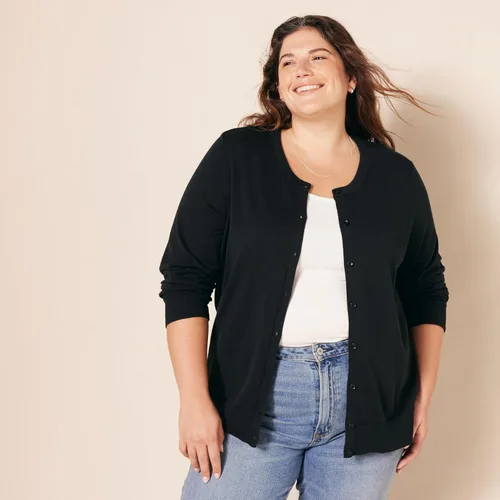 Vista 6 de Tienda Essentials Suéter ligero tipo cárdigan, con cuello redondo, para mujer