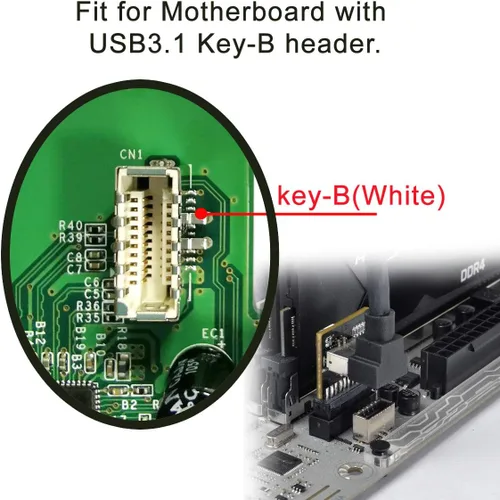 Vista 5 de xiwai USB 3.1 Panel frontal Socket Key-B Tipo-E a USB 3.0 20Pin Header Adaptador de extensión macho para placa base