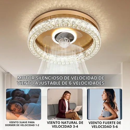 Vista 3 de CLAIRDAI Ventiladores de techo de cristal con luces, ventilador de techo de montaje empotrado con control remoto, ventilador de techo de perfil bajo