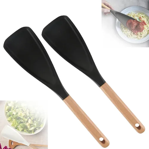 Vista 9 de Cuchara de espátula multifunción, espátula de ensalada de silicona de 12.2 pulgadas con mango de madera, utensilios de cocina de silicona
