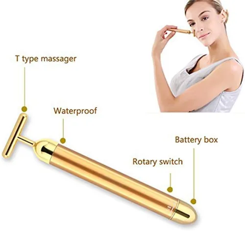 Vista 6 de Beauty Bar - Masajeador facial eléctrico dorado de 24 quilates, herramientas de masaje facial en forma de T, para el cuidado de la piel, brazo, ojo