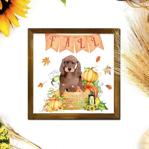 Vista 4 de Fall Pumpkins Sale with Japanese Spitz Dog Framed Wooden Signs Harvest Festival Hanging Wall Art Sign Farmhouse Wall Art Hanging Decor for Women