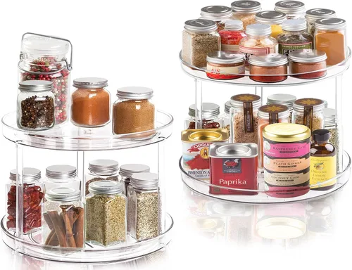 Vista 5 de Organizador Lazy Susan de 2 niveles para baño, organizador de maquillaje giratorio de 360 grados de 9.25 pulgadas transparente para tocador