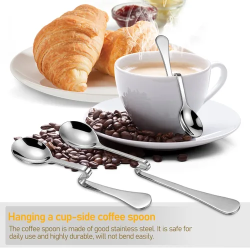 Vista 7 de OSALADI Paquete de 4 cucharas de café con mango curvo, cucharas de acero inoxidable para café, té, leche, jugo, postre, cucharas mezcladoras