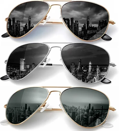 Vista 54 de KALIYADI Classic Aviator Sunglasses for Men Women Driving Sun glasses Polarized Lens UV Blocking Negro