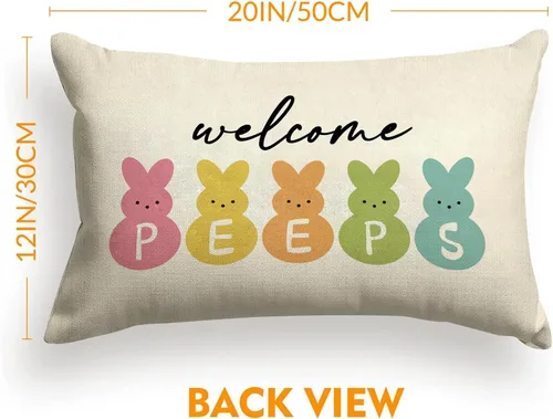 Vista 7 de GOOESING Fundas de almohada de Pascua de 12 x 20 pulgadas, funda de cojín de lino para sofá, decoración del hogar