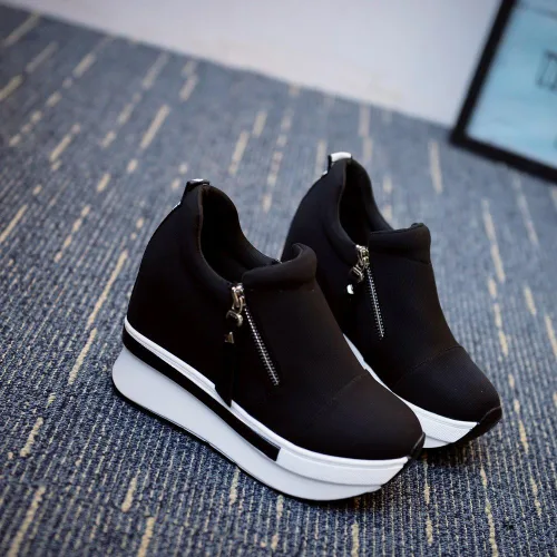 Vista 6 de haoricu Zapatos deportivos para mujer, con plataforma, sin cordones, informales, para correr, senderismo