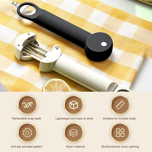 Vista 6 de Tornillo de tapa ajustable de acero inoxidable, abrebotellas retráctil multifuncional, abrelatas magnético, herramienta de cocina múltiple