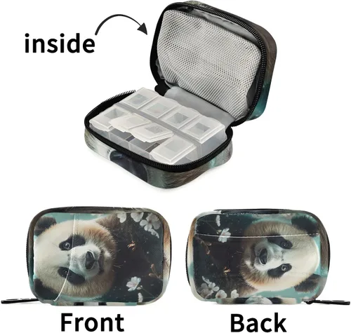 Vista 7 de Vnurnrn Pastillero floral de panda lindo pastillero 7 días de viaje organizador de píldoras con cremallera, estuche semanal portátil soporte