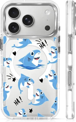 Vista 124 de Funda para iPhone 13 Pro, transparente con bonito patrón de tiburón azul, compatible con Magsafe funda protectora suave para mujeres y niñas (blanco)