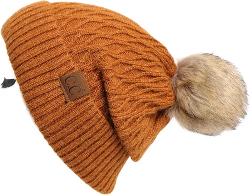 Vista 64 de Gorro unisex liso con pompón y ribete (HAT-43) de C.C Hatsandscarf Exclusives Marfil
