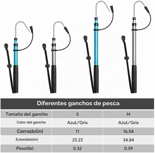 Vista 4 de SANLIKE Telescopic Fishing Gaff, Aluminum Pole, Stainless Steel M8 Hook Azul