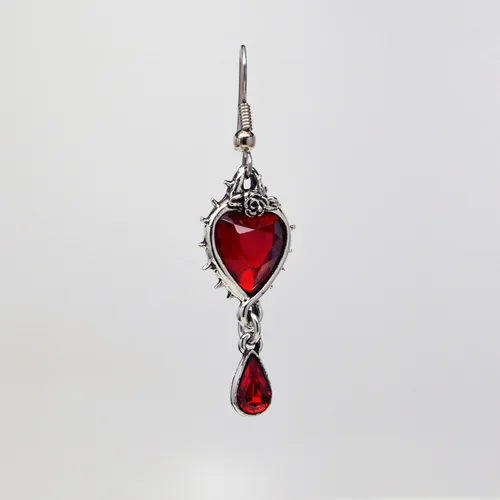 Vista 5 de Pendientes colgantes de corazón rojo con cristales austriacos, espinas y rosas, acabado plateado, Metal