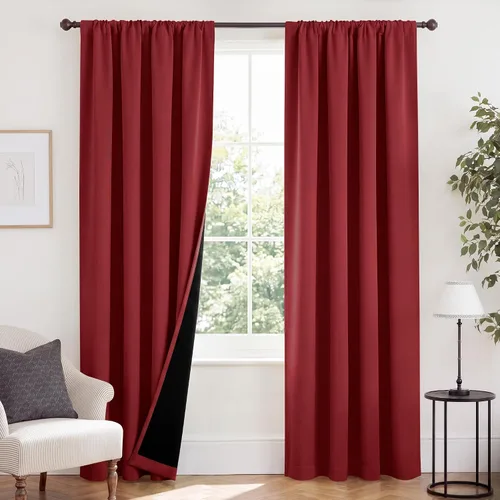 Vista 122 de NICETOWN Biscotti Beige 100% Cortinas opacas de 45" de largo para cocina, bolsillo con varilla para sótano completamente opaco, cortinas térmicas