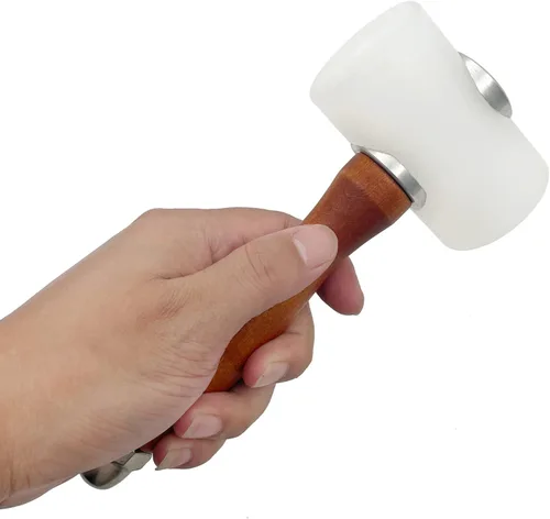 Vista 4 de Manija de madera de la cabeza de nylon T del mazo del martillo de talla de cuero 7,4 pulgadas Para artesanía en cuero, mazo de artesanía en cuero