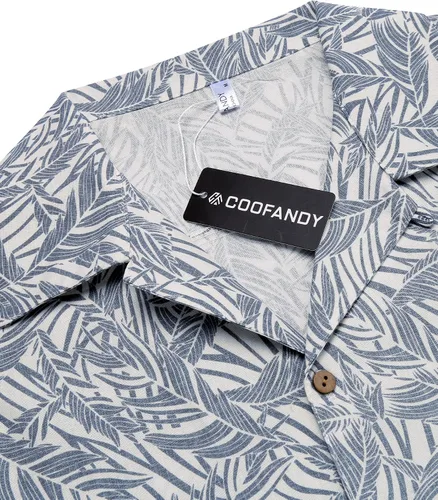 Vista 5 de COOFANDY Camisas de lino y algodón para hombre manga larga casual con botones para la playa