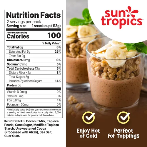 Vista 2 de Sun Tropics Pudín de Tapioca, Chocolate Pudines Veganos, Pudines Sin Lácteos Sin Gluten, Sin OGM Copitas de Pudín Listas para Comer 4.0oz
