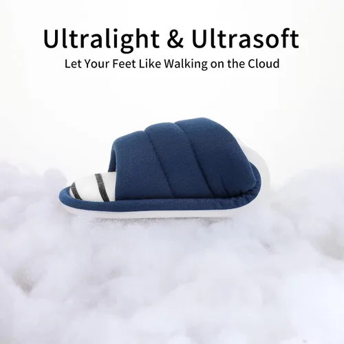 Vista 6 de Shevalues Pantuflas con punta abierta para mujer y hombre, de algodón suave, para interior, con espuma viscoelástica, fáciles de poner, pantuflas