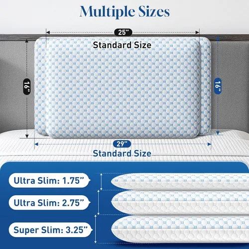 Vista 8 de CloudBliss Almohadas ultra delgadas de 3.3 pulgadas para lado Espalda Dormir boca abajo, almohada plana de espuma viscoelástica, almohadas