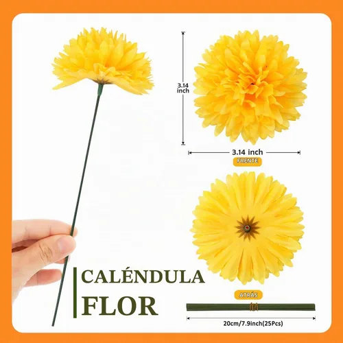Vista 4 de EIMMBD 40 cabezas de flores de caléndula a granel de 3.15 pulgadas, guirnalda artificial de caléndula para decoración del día de los muertos