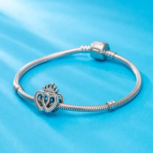 Vista 2 de Cuentas de plata de ley 925 con doble corazón y corazón para pulsera europea, Circonita Cúbica