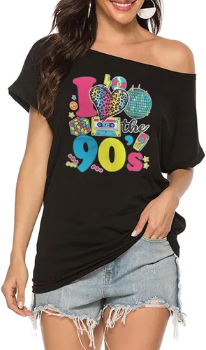 Vista 4 de Camisa de los años 80 y 90 para mujer, camiseta vintage con hombros descubiertos de los años 80 y 90, trajes de fiesta de cumpleaños de los años 80