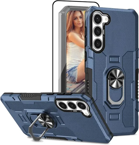 Vista 8 de Funda compatible con Samsung Galaxy S23 Plus 5G, protector de pantalla HD. Soporte magnético integrado, resistente a los golpes, de grado militar