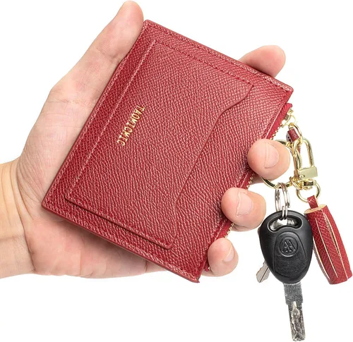 Vista 71 de Tarjetero delgado con bloqueo RFID, billetera de bolsillo pequeño, con cremallera Keychian para monedero, monedero y tarjetero para mujeres y hombres