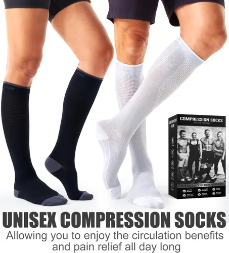 Vista 23 de Paquete de 3 pares de calcetines de compresión médica para mejorar la circulación de mujeres y hombres, para correr, hacer deporte y amamantar