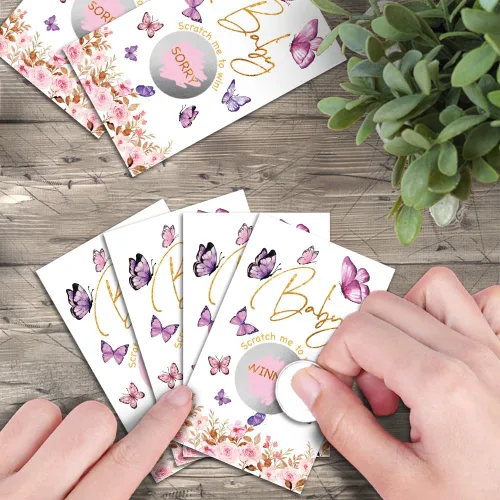 Vista 4 de Haizct Paquete de 50 tarjetas para raspar con temática de jardines botánicos, diseño floral de mariposa para colección de baby shower, tarjetas