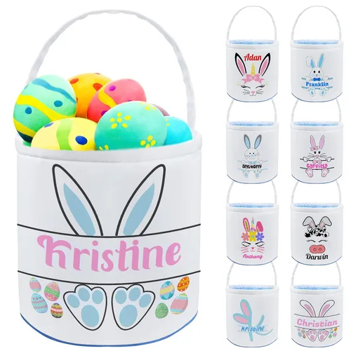 Vista 20 de Cesta de Pascua personalizada con nombre, bolsas de lona personalizadas para niños, cestas de Pascua para bebés, niños y niñas, color azul