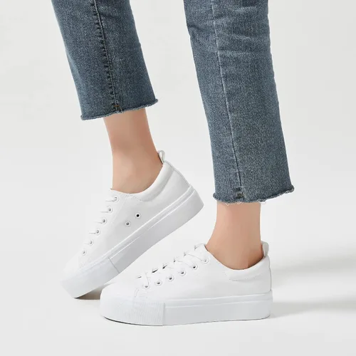 Vista 5 de SERNIAL Zapatos deportivos de plataforma blanca para mujer, zapatos de plataforma de piel sintética, zapatos para caminar para mujer
