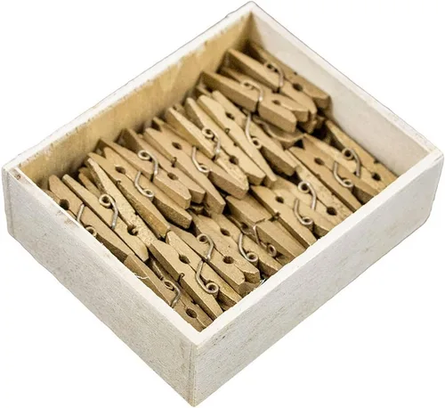 Vista 9 de JAM Papel® Mini Madera Ropa Pin Clips – 1 1/8" & 7/8 – 50 por caja, Blanco
