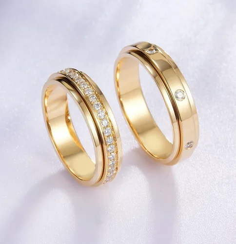 Vista 5 de Kainier Anillos de ansiedad chapados en oro de 14 quilates, piedras de circonita cúbica, anillos giratorios para mujeres y hombres, anillos