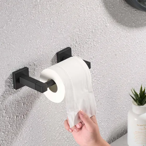 Vista 5 de Toallero de papel higiénico negro, soporte para toallas de baño, soporte de doble poste para toallas de baño, soporte moderno para papel higiénico