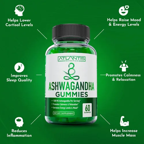 Vista 7 de 60 gomitas Ashwagandha + 60 gomitas de cereza ácida -Ashwagandha aumenta los niveles de energía y fortalece el sistema inmunológico. La cereza ácida
