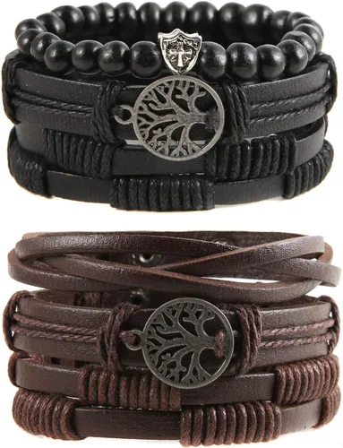 Vista 15 de HZMAN Pulseras de cuero genuino del árbol de la vida para hombres y mujeres (Classic Set)