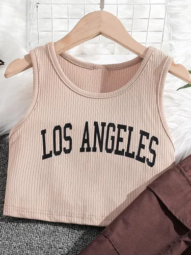 Vista 4 de Floerns Conjunto de 2 piezas para niñas con estampado de letras y pantalones cargo