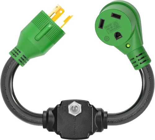 Vista 9 de RVGUARD Protector contra sobrecarga de 30 amperios, cable adaptador del generador a la caravana con interruptor de circuito, adaptador de corriente