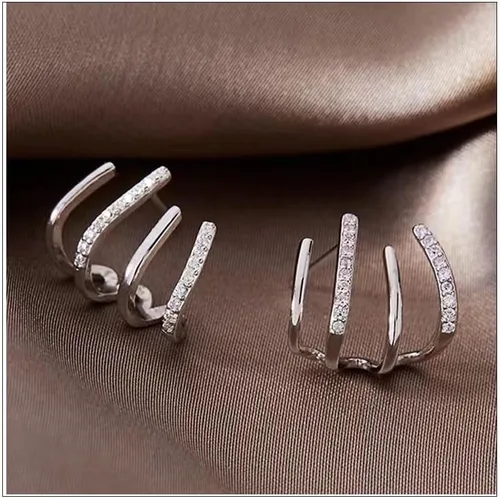 Vista 6 de Aretes de aro de oro de moda para mujer, chapados en oro de 14 quilates, aretes de plata de ley con circonitas cúbicas AAAA+, aretes de aro dobles