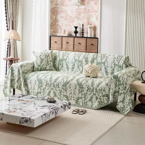 Vista 19 de DREAMINGO Funda de sofá decorativa de chenilla con diseño floral de granja Rama Botánica Negro