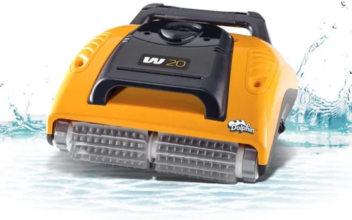Vista 2 de Dolphin Aspirador robótico automático para piscinas W20, incluye control remoto y carrito, solo limpieza de pisos, ideal para piscinas comerciales
