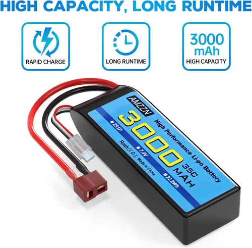 Vista 7 de Batería Lipo de 7.4V 3000mAh 35C 2S T-Plug con cable de carga USB para coche RC, modelo de camión, barco de control remoto, RC Quadcopter Qircraft