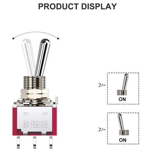 Vista 2 de Interruptor de palanca AC 5A/125V 2A/250V 3 pines On/On 2 Posiciones SPDT Mini Interruptor de palanca miniatura Tablero de salpicadero de coche