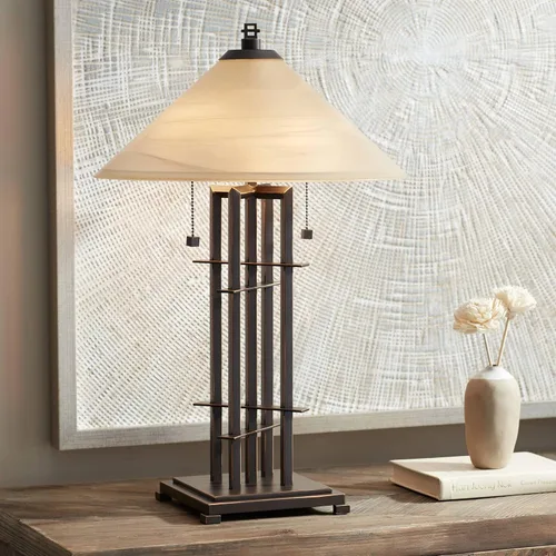 Vista 9 de Franklin Iron Works Metro Collection - Juego de 2 lámparas de mesa decorativas de 23 1/2 pulgadas de alto, estilo rústico, moderno, con cadena