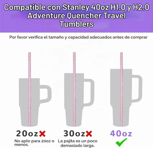 Vista 2 de NiHome - 12 popotes de plástico con purpurina para vaso Stanley de 40 onzas, 6 colores 12 pajitas + 2 cepillos
