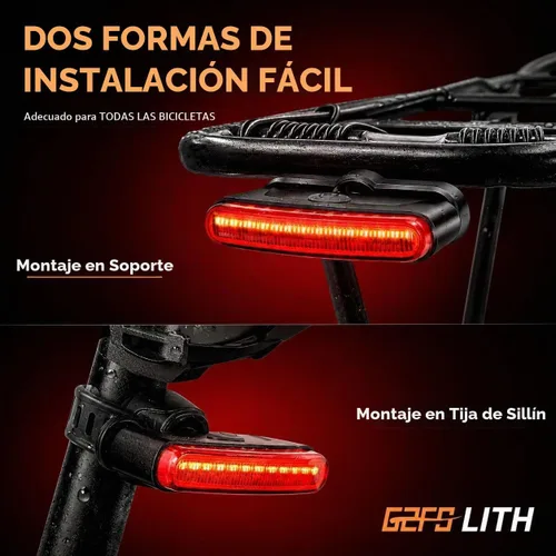 Vista 5 de Luz trasera de bicicleta recargable, IPX6 impermeable 220 amplia visibleSafety modo linterna carretera montaña paseo nocturno